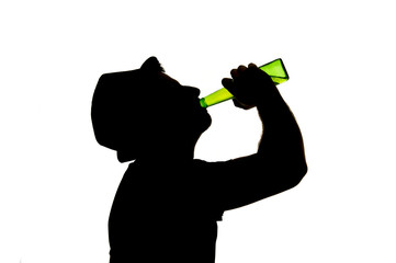 alcoholic man with beer bottle in youth fun silhouette