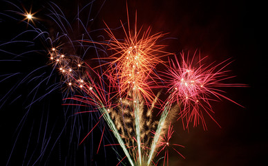 Exploding fireworks bursts close-up