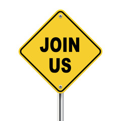 3d yellow road sign of join us