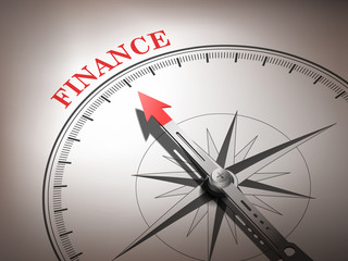 abstract compass with needle pointing the word finance