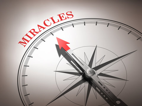 abstract compass needle pointing the word miracles