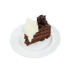 Slice of homemade Chocolate Cake isolated on white with clipping
