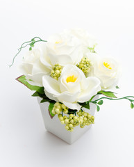 Plastic flower vase isolated white background