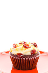 Red cupcake velvet isolated white background