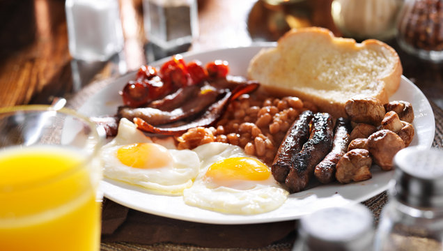 full english breakfast in panoramic composition