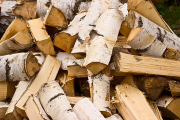 Pile of a birch firewood