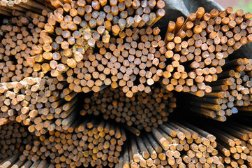Steel rebar stacked in a construction site