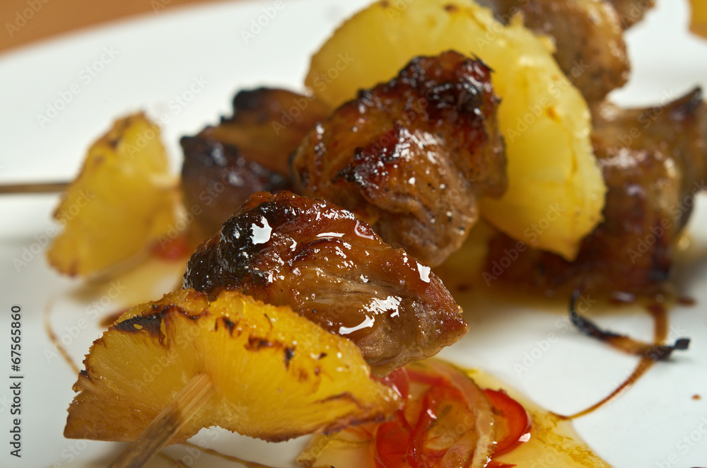 Wall mural shashlik (shish kebab) .pork and pineapple