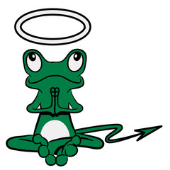 Frosch Engel Teufel Heiligenschein Teufelsschwanz