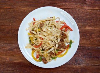 Beef slice  and udon-noodle.