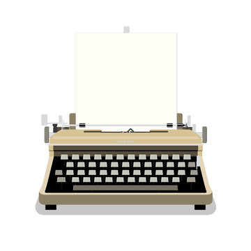 Vintage typewriter with blank paper isolated on white