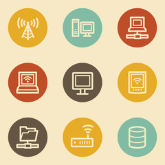 Network web icons , retro circle buttons