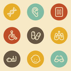 Medicine web icon set 2, retro circle buttons
