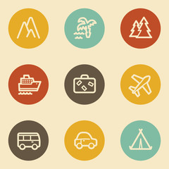 Travel web icon set 1, retro circle buttons