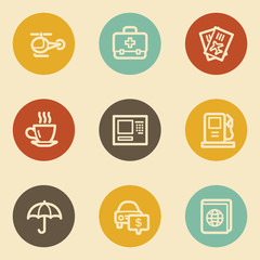 Travel web icon set 4, retro circle buttons