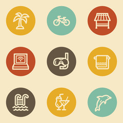 Vacation  web icons, retro circle buttons