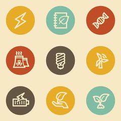 Ecology web icon set 5, retro circle buttons