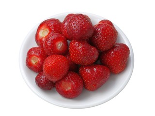 Fresh tasty strawberries on dessert plate isolated on white