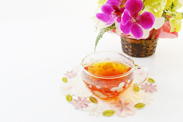 ハーブティーとブーケ