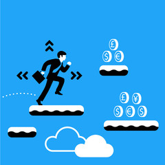 Vector illustration of a businessman in a computer game runs and