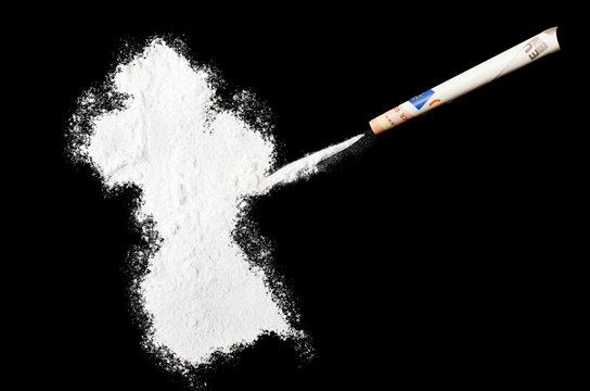 Powder drug like cocaine in the shape of Guyana.(series)