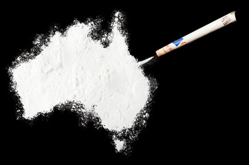 Powder drug like cocaine in the shape of Australia.(series)