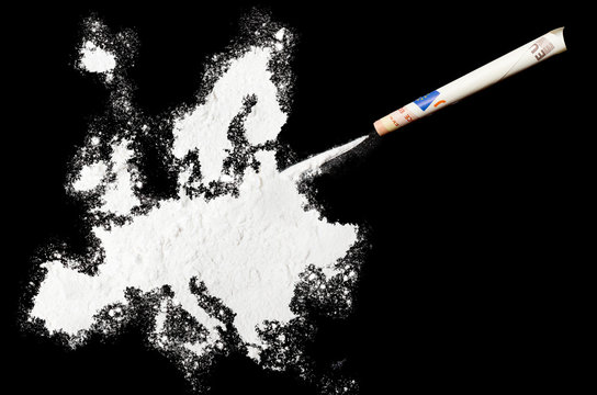 Powder drug like cocaine in the shape of Europe.(series)