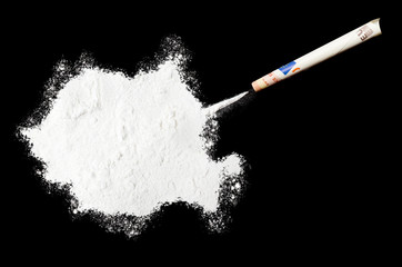 Powder drug like cocaine in the shape of Romania.(series)