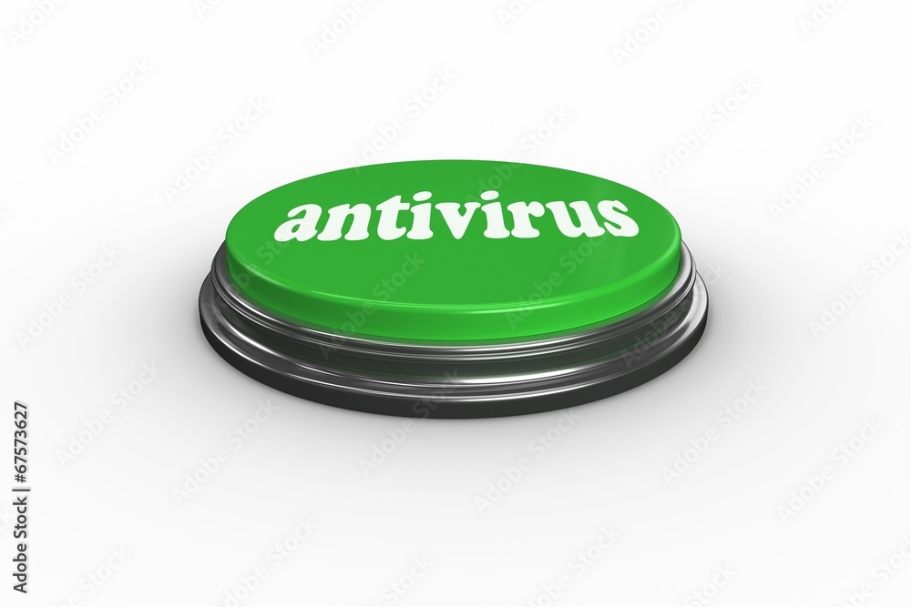 Poster Antivirus on digitally generated green push button
