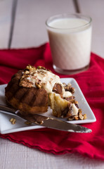 chocolate orange cake with butter cream and toasted walnuts