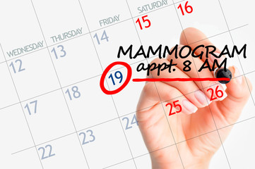 Mammography appointment on calendar