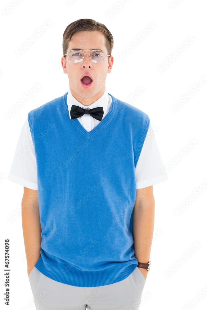 Poster geeky shocked hipster looking at camera