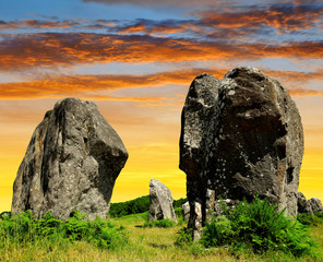 Megalithic monuments menhirs in Carnac,Brittany, France