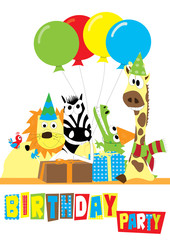 animals with balloons, birthday party - vectors