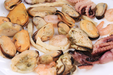Close up of seafood salad.