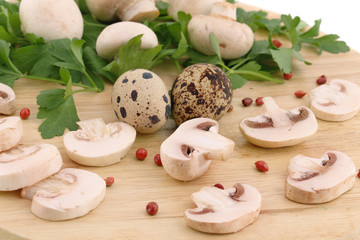 Sliced mushrooms on platter.