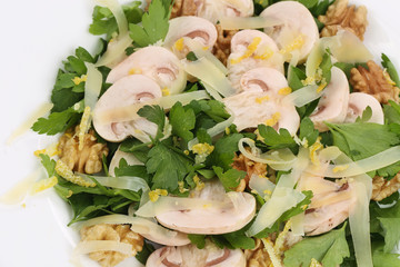 Mushroom salad with walnuts and parsley.