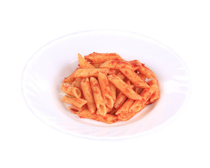 Pasta penne rigate with tomato sauce.
