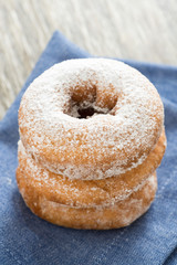 donuts with powdered sugar, selective focus