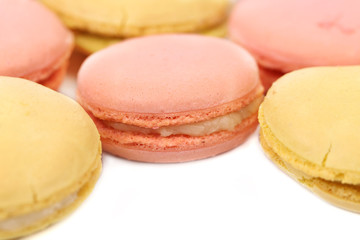 Background of several various macaron cakes.