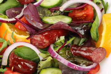 Salad with sausages.