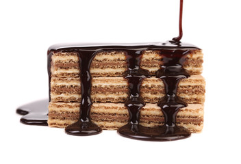 Coated stake wafers of chocolate.