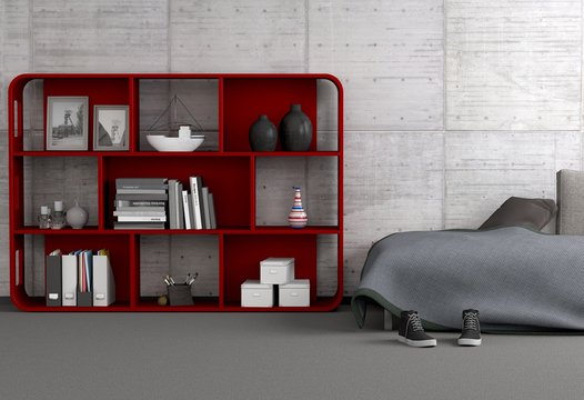 Rotes Regal mit Sofa