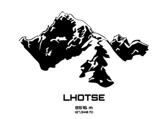 Outline vector illustration of Mt. Lhotse - obrazy, fototapety, plakaty