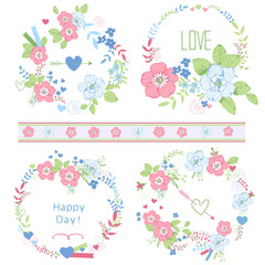 Fototapeta na wymiar Set of cute floral bouquets, card template.