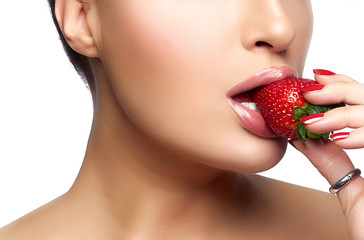 Sweet Bite. Healthy Mouth Biting Strawberry