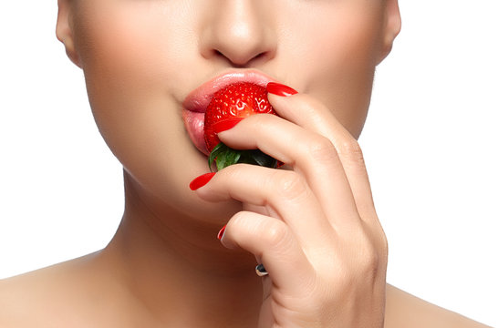 Sweet Bite. Healthy Mouth Biting Strawberry