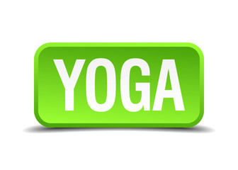 Yoga green 3d realistic square isolated button