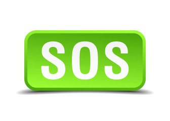 Sos green 3d realistic square isolated button