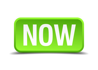 Now green 3d realistic square isolated button